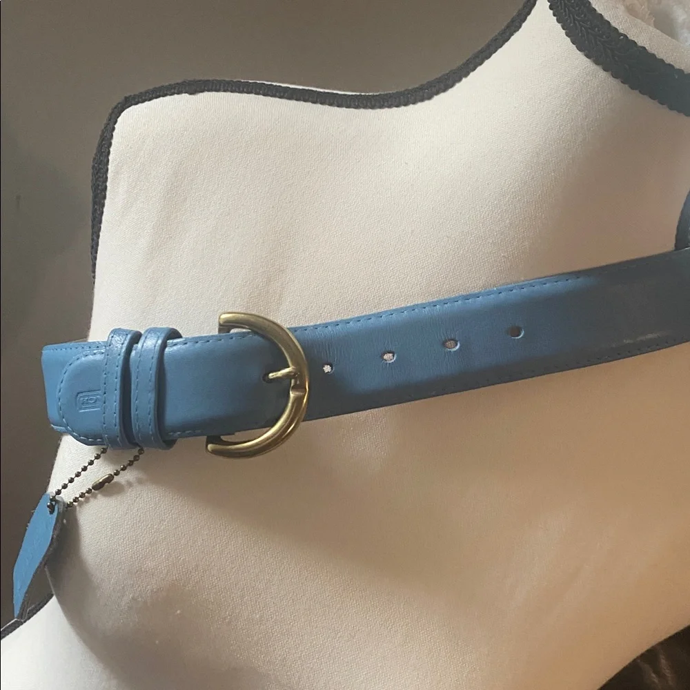 💙🤍😎 Elegant Vintage 90s Blue Leather coach Belt with Gold Buckle - Picture 12 of 16